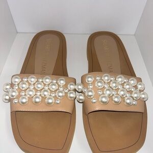 Stuart Weitzman Beige Pearl Slide Sandals